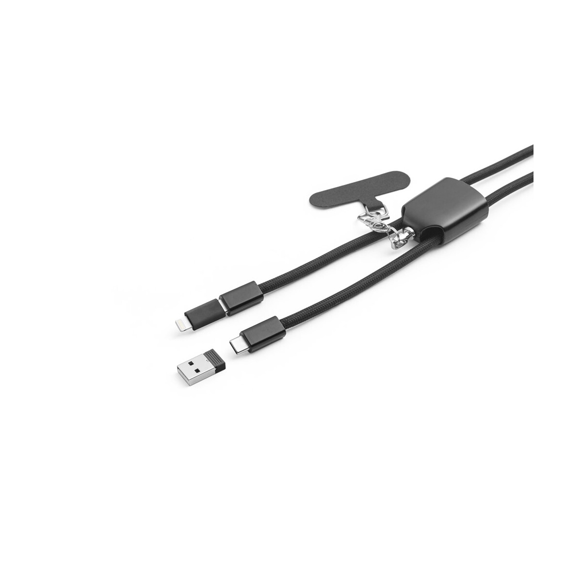 Smycze z logo – zewail. smycz z dołączonym uchwytem na smartfona, kablem usb-c i różnymi adapterami z recyklingowanego abs i recyklingowanego tpe – czarna 97194_103-d ZEWAIL. Smycz z dołączonym uchwytem na smartfona, kablem USB-C i różnymi adapterami z recyklingowanego ABS i recyklingowanego TPE - Czarna 97194_103-d