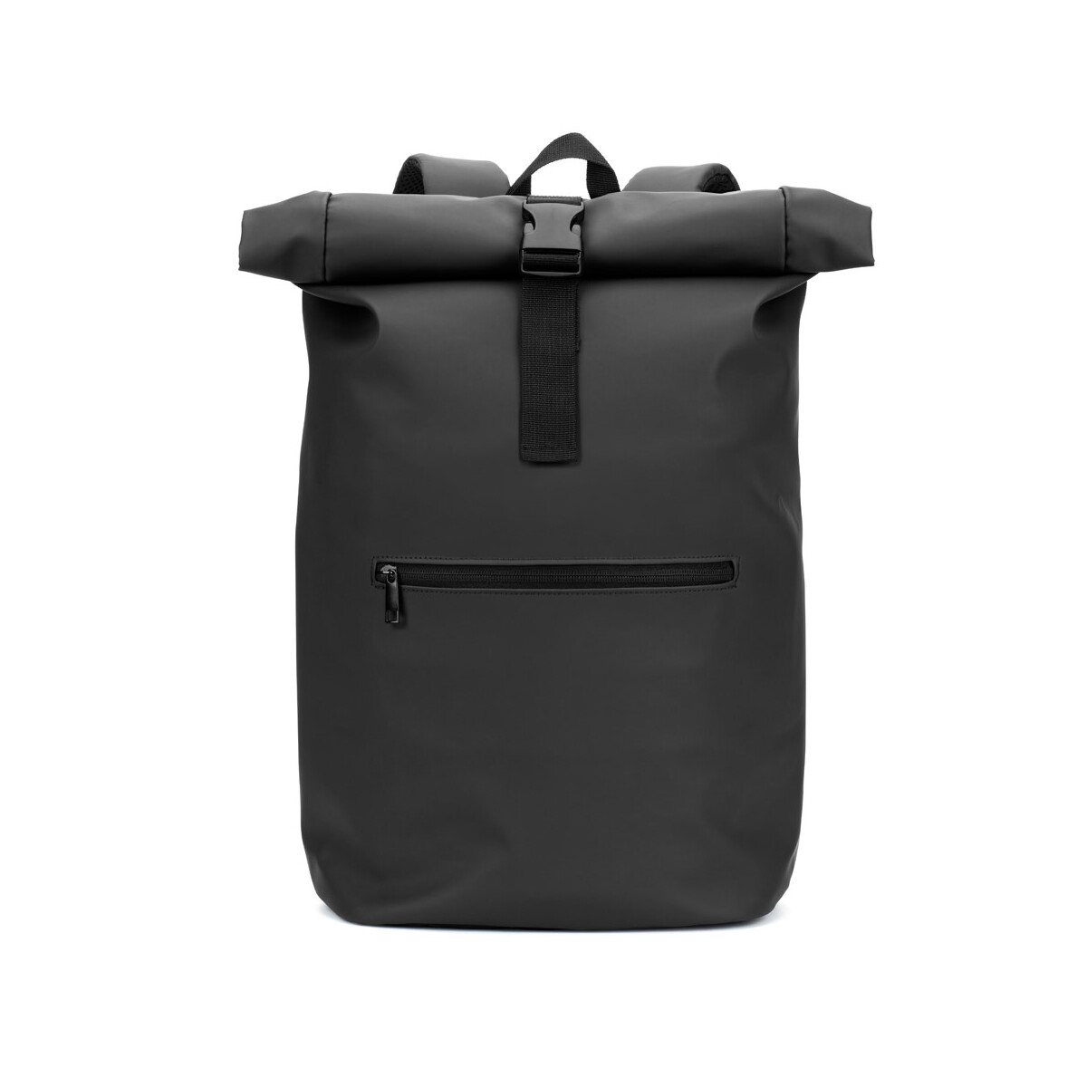 Torby na laptopa z logo – portland. plecak z poliuretanu z rolowaną górą i kieszenią na laptopa 16″ – czarny 92534_103-a PORTLAND. Plecak z poliuretanu z rolowaną górą i kieszenią na laptopa 16
