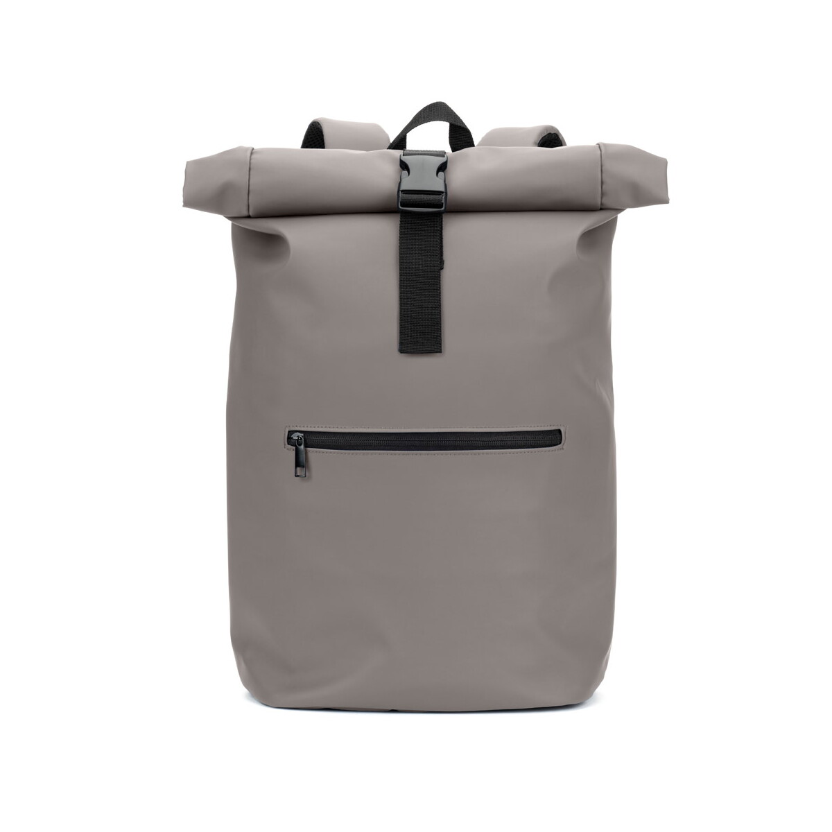 Torby na laptopa z logo – portland. plecak z poliuretanu z rolowaną górą i kieszenią na laptopa 16″ – szary 92534_113-a PORTLAND. Plecak z poliuretanu z rolowaną górą i kieszenią na laptopa 16