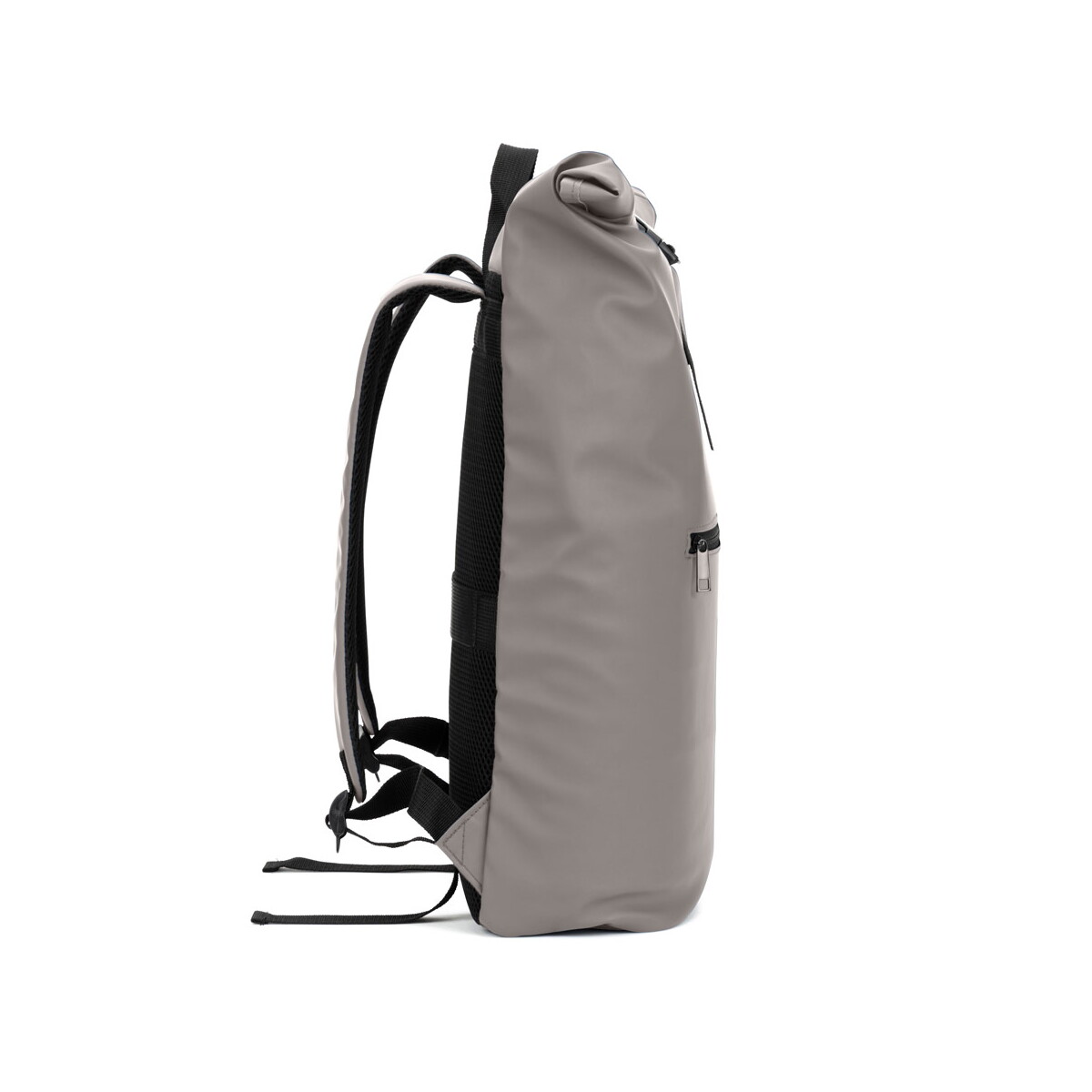 Torby na laptopa z logo – portland. plecak z poliuretanu z rolowaną górą i kieszenią na laptopa 16″ – szary 92534_113-c PORTLAND. Plecak z poliuretanu z rolowaną górą i kieszenią na laptopa 16