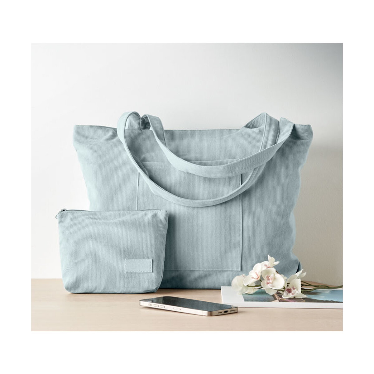 Torby na zakupy z logo – sztruksowa duża torba cordy g – baby blue mo2875-66-ambiant Sztruksowa duża torba CORDY G - baby blue mo2875-66-ambiant
