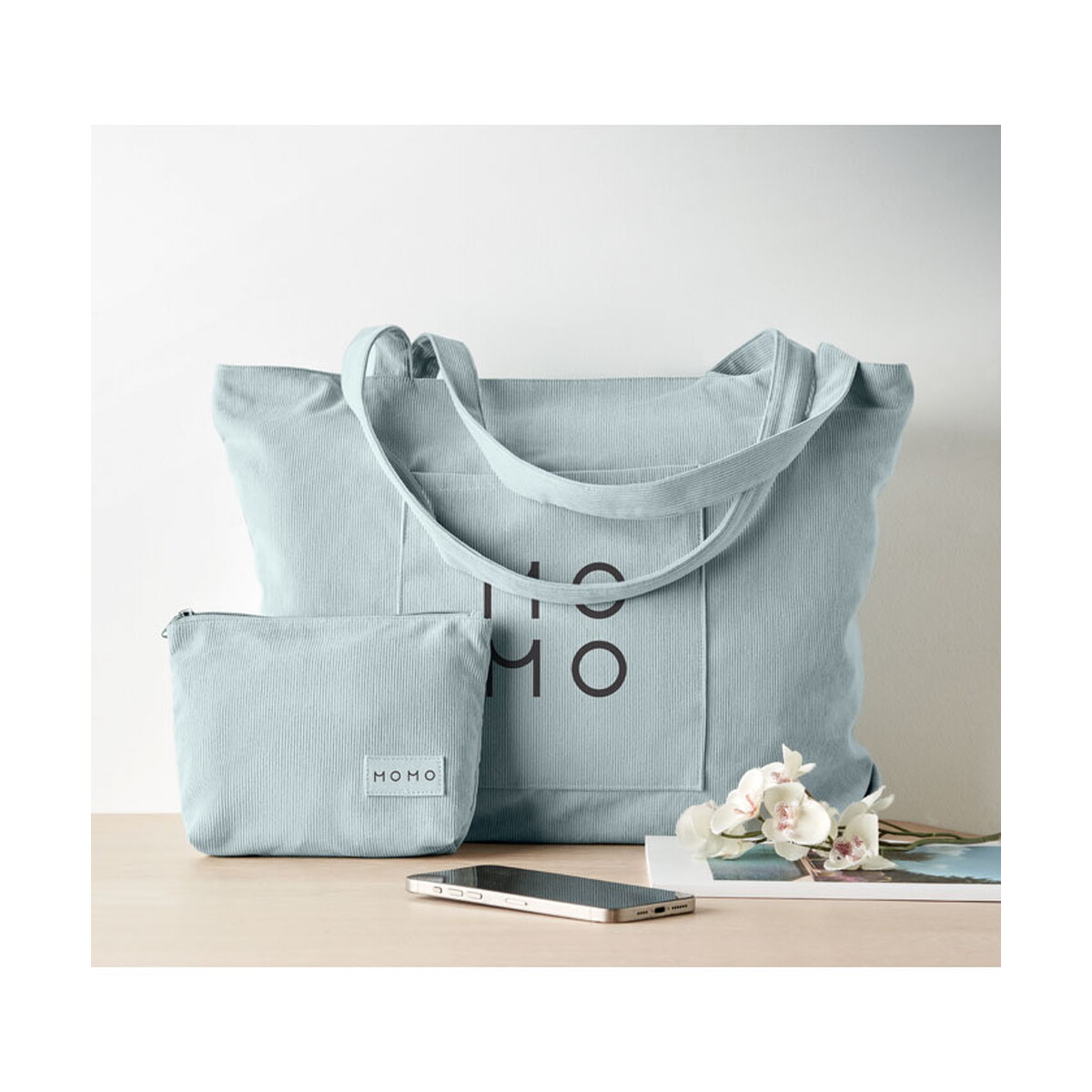 Torby na zakupy z logo – sztruksowa duża torba cordy g – baby blue mo2875-66-print Sztruksowa duża torba CORDY G - baby blue mo2875-66-print