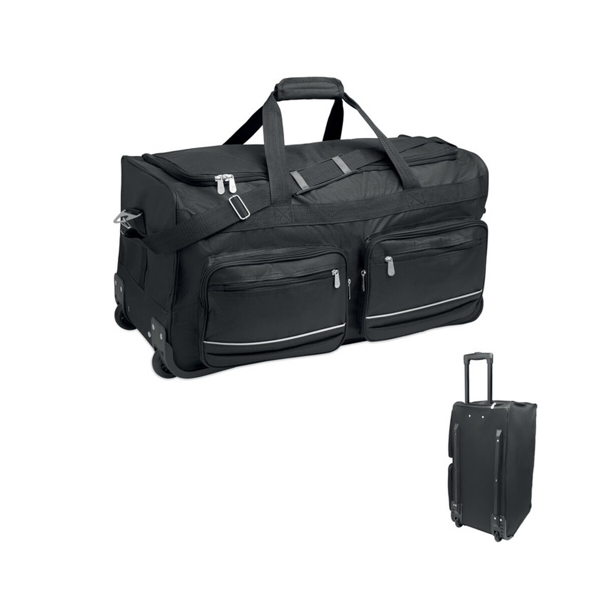 Torby podróżne z logo – torba na kółkach 600d rpet itfits – czarna mo2942-03 Torba na kółkach 600D RPET ITFITS - czarna mo2942-03