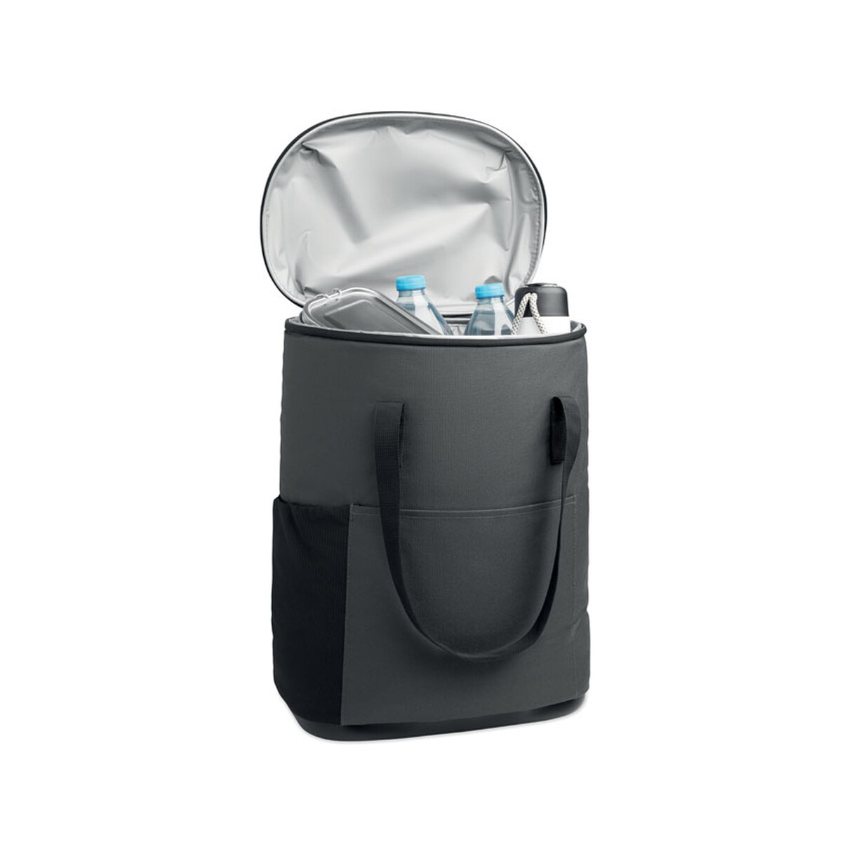 Torby termiczne z logo – plecak termiczny 600d rpet coldi – kamiennoszary mo2832-15-side Plecak termiczny 600D RPET COLDI - kamiennoszary mo2832-15-side