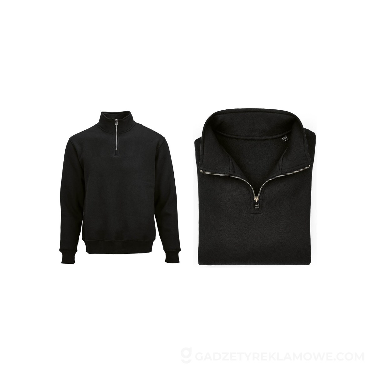Malibu 1/4 zipper sweatshirt. Org. cotton, rCotton and rPET. Made in PT - Black