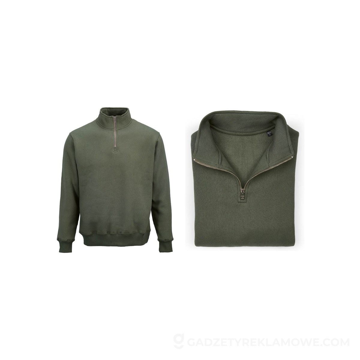 Malibu 1/4 zipper sweatshirt. Org. cotton, rCotton and rPET. Made in PT - Army green