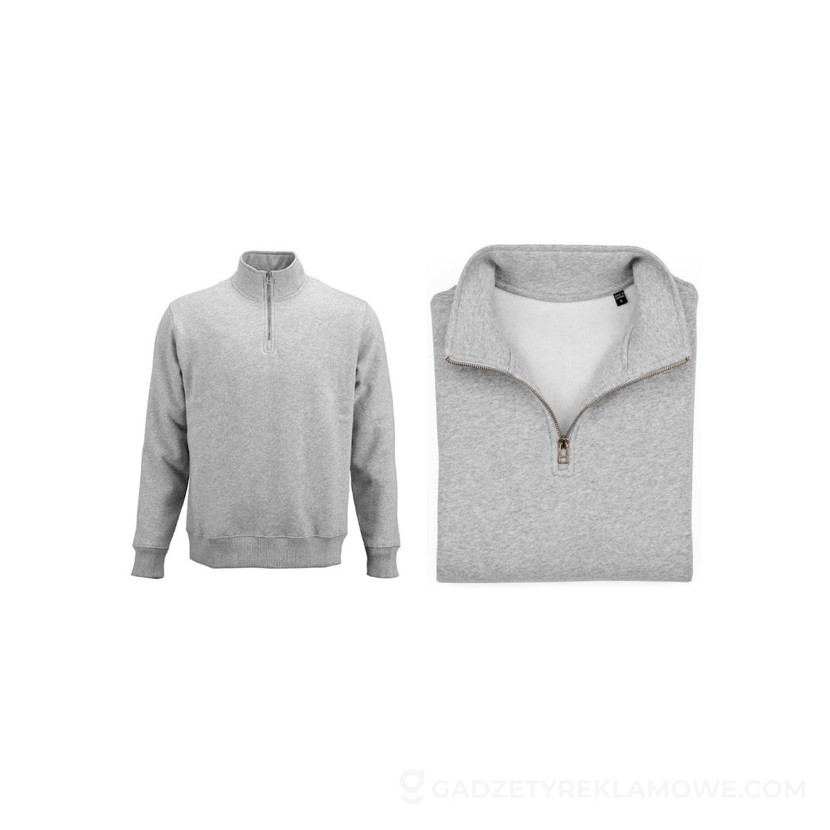 Malibu 1/4 zipper sweatshirt. Org. cotton, rCotton and rPET. Made in PT - Heather grey