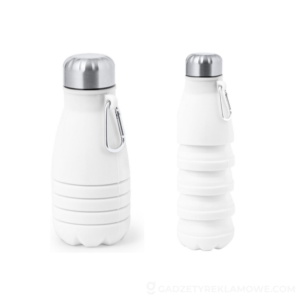 Składana butelka sportowa 550 ml z karabińczykiem - biała