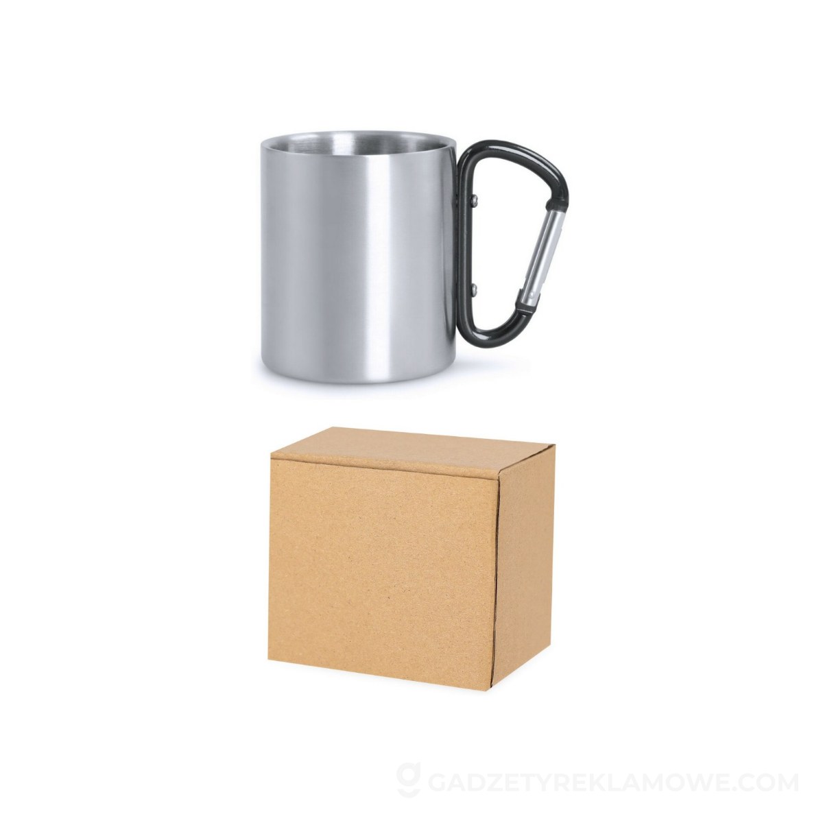 Metalowy kubek 210 ml z karabińczykiem - czarny