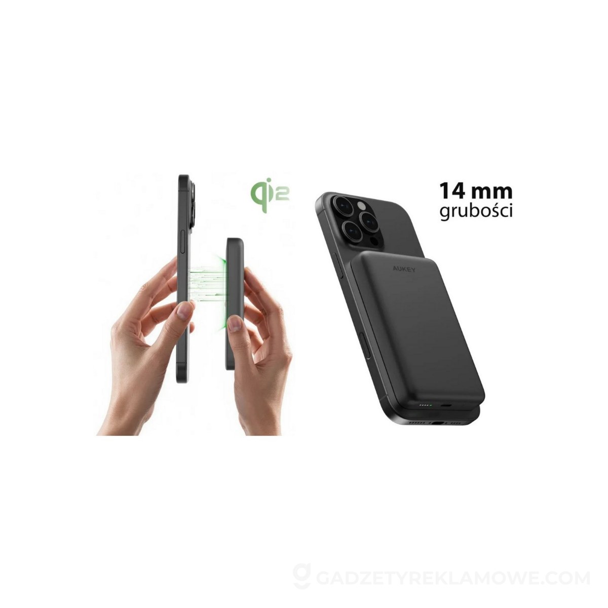 Magnetyczny, bezprzewodowy power bank 10000 mAh Aukey - czarny