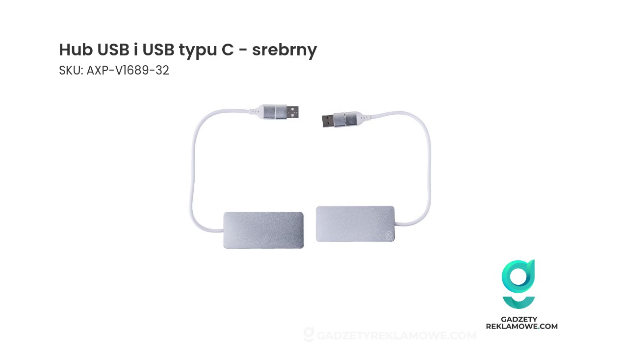 Hub USB i USB typu C - srebrny Hub USB i USB typu C w kolorze srebrnym