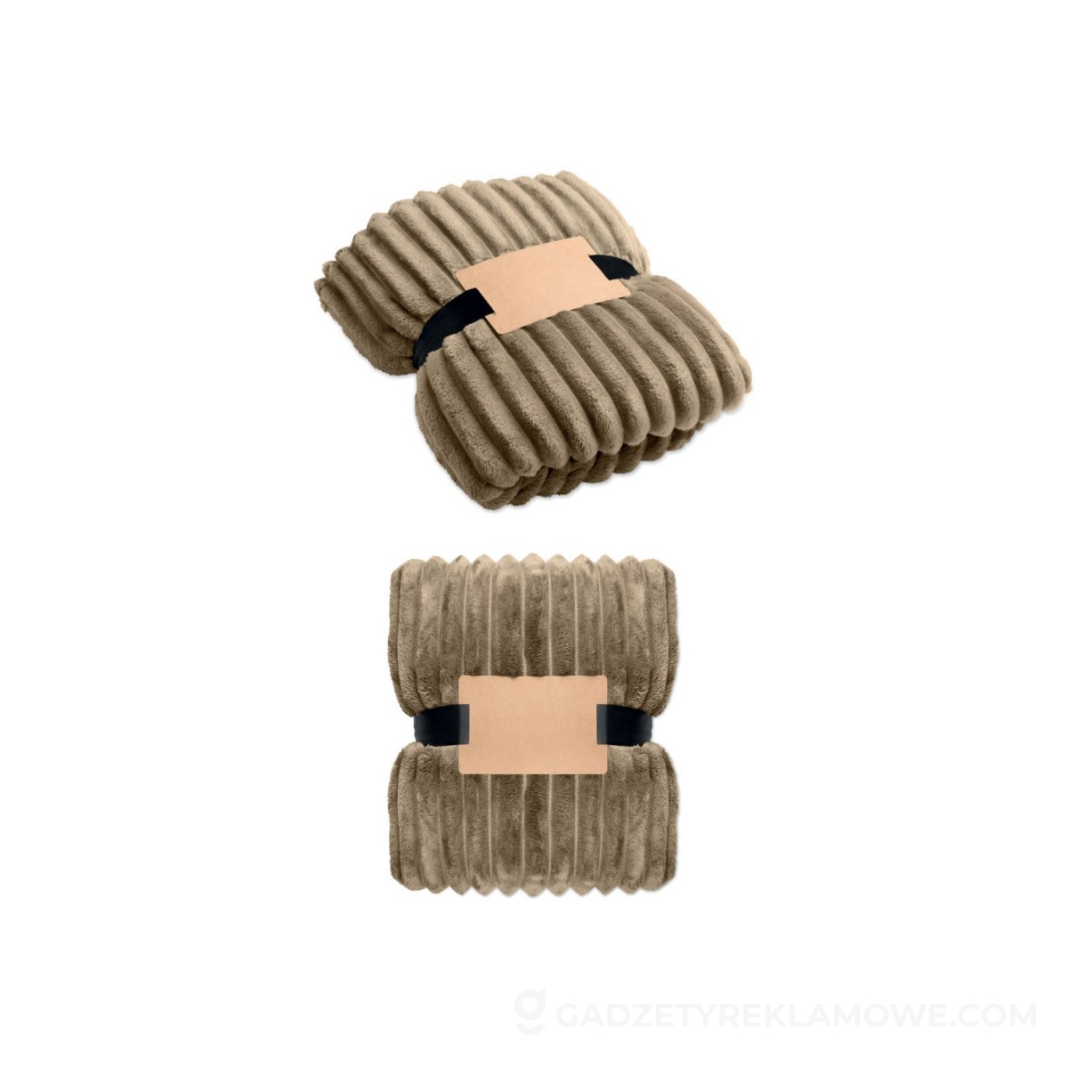 Polarowy koc w paski RPET NIEVE - khaki