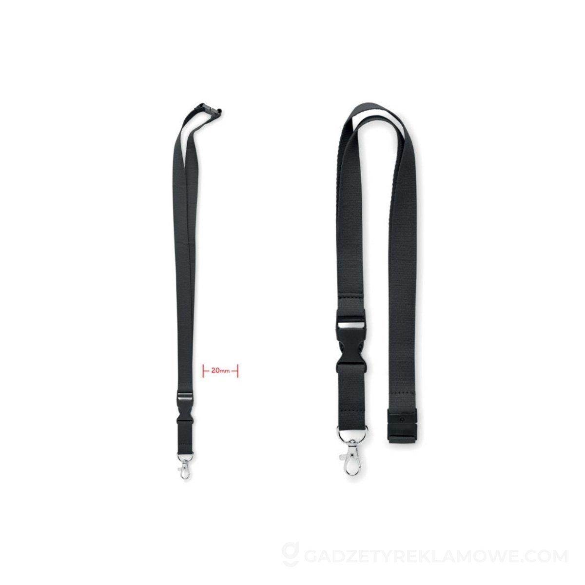 Gadżety reklamowe Olkusz 9 Smycz bawełniana 20mm LANNYCOT - czarna