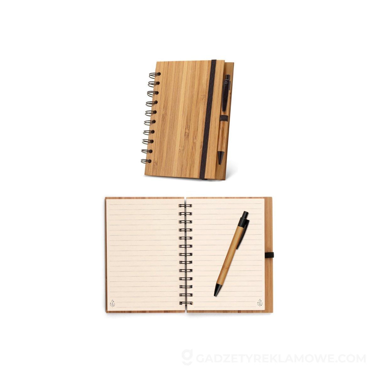 STR-93485-160-wariantu-watermark DICKENS A5. Notatnik na spirali A5 z bambusa z papierem z 100% recyklingu - Naturalny