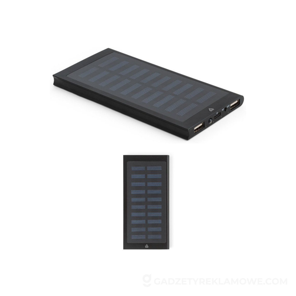 CLERK. Power bank 8 000 mAh z panelem słonecznym z aluminium pochodzącego w 100% z recyklingu - Czarny