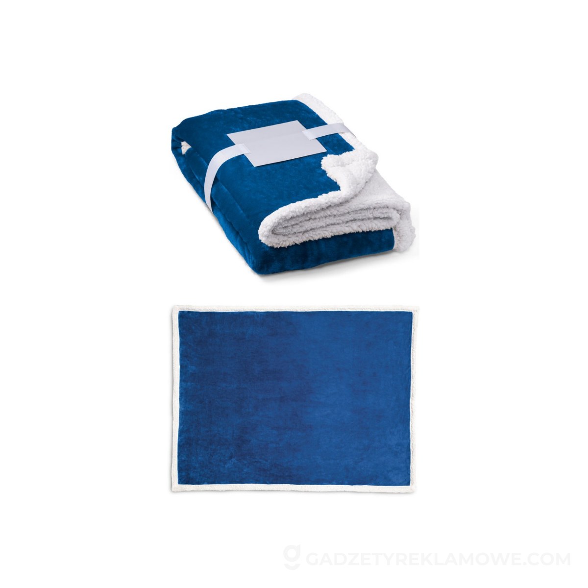 HEIDEN. Dwustronny polarowy koc (190 g/m²) z satynową wstążką i etykietą do personalizacji - Szafirowy